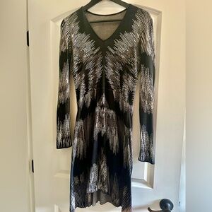 BCBGMaxAzria Black and Silver Long Sleeve Dress